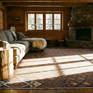 Antique Large Square Tribal Geometric Flatwoven Dhurrie Rug (SKU 24152) - room view