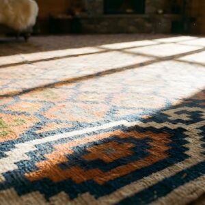 Antique Large Square Tribal Geometric Flatwoven Dhurrie Rug (SKU 24152) - in-room detail