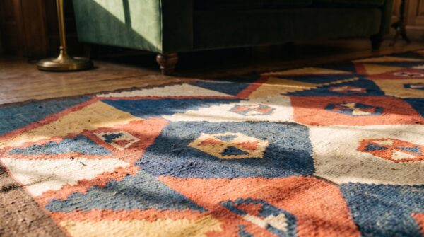 Antique large tajik kilim tajikistan flat weave rug 9 Antique large tajik kilim tajikistan flat weave rug (sku 18661) - in-room detail