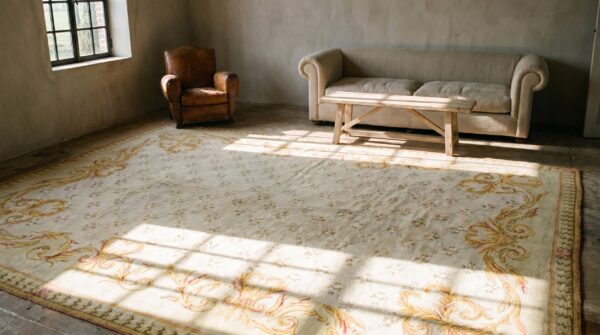 Large antique trellis lattice design light ivory color spanish savonnerie carpet 10 Large antique trellis lattice design light ivory color spanish savonnerie carpet (sku 19654) - room view