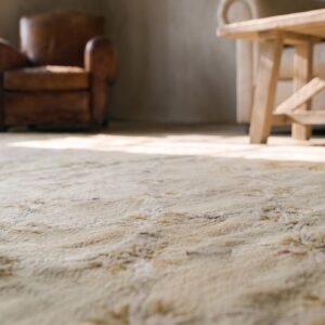 Large Antique Trellis Lattice Design Light Ivory Color Spanish Savonnerie Carpet (SKU 19654) - in-room detail