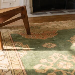 Large Tribal Antique Warm Green Turkish Oushak Large Room Size Rug (SKU 20183) - in-room detail