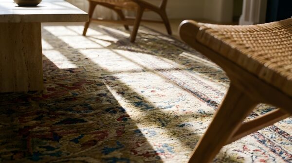Antique large yellow caucasian karabagh allover geometric knotted rug 9 Antique large yellow caucasian karabagh allover geometric knotted rug (sku 25130) - in-room detail