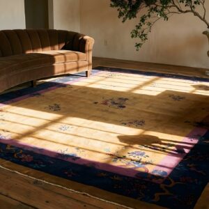 Antique Large Yellow Chinese Art Deco Hand Knotted Pile Rug (SKU 24907) - room view