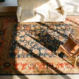 Late 19th Century Antique Allover Design Blue Persian Sultanabad Rug (SKU 23268) - styled overhead view