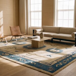 Late 19th Century Antique Artistic Ivory Chinese Peking Dragon Reindeer Bird and Koi Fish Rug (SKU 23311) - room view