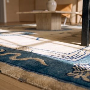 Late 19th Century Antique Artistic Ivory Chinese Peking Dragon Reindeer Bird and Koi Fish Rug (SKU 23311) - in-room detail