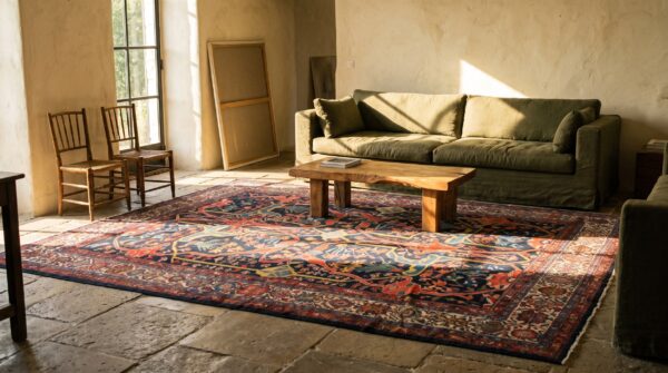 Late 19th century blue antique allover tribal garous design persian malayer rug 9 Late 19th century blue antique allover tribal garous design persian malayer rug (sku 21231) - room view