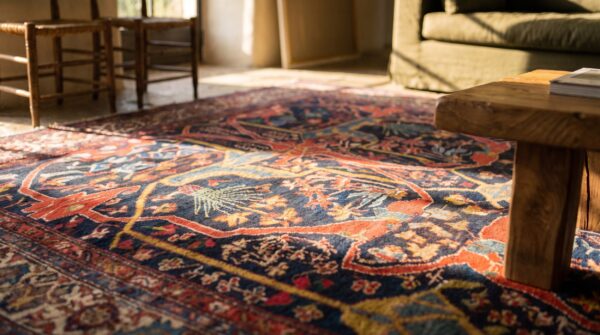 Late 19th century blue antique allover tribal garous design persian malayer rug 10 Late 19th century blue antique allover tribal garous design persian malayer rug (sku 21231) - in-room detail