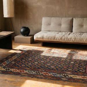 Late 19th Century Antique Blue Square Tribal Geometric Caucasian Shirvan Rug (SKU 18611) - room view