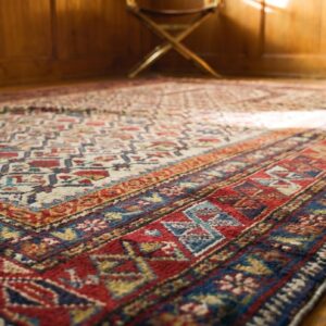 Late 19th Century Antique Caucasian Dagestan Ivory Islamic Prayer Design Square Rug (SKU 18564) - in-room detail