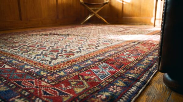 Late 19th century antique caucasian dagestan ivory islamic prayer design square rug 6 Late 19th century antique caucasian dagestan ivory islamic prayer design square rug (sku 18564) - in-room detail