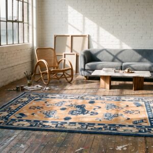 Antique Late 19th Century Chinese Foo Dog Design Ningxia Coral Rug (SKU 22193) - room view