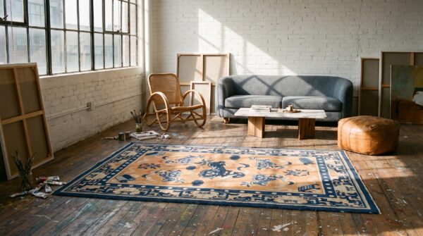 Antique late 19th century chinese foo dog design ningxia coral rug 6 Antique late 19th century chinese foo dog design ningxia coral rug (sku 22193) - room view