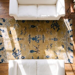 Late 19th century Antique Chinese Ningxia Pilar Rug (SKU 23420) - styled overhead view