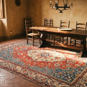 Antique Late 19th Century Classic Traditional Floral Medallion Design Persian Sarouk Rug (SKU 19463) - room view