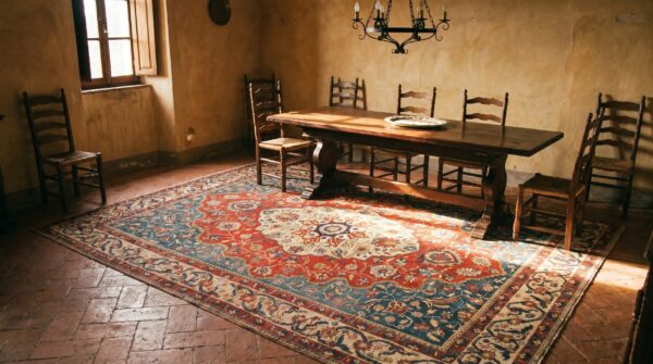 Antique late 19th century classic traditional floral medallion design persian sarouk rug 7 Antique late 19th century classic traditional floral medallion design persian sarouk rug (sku 19463) - room view