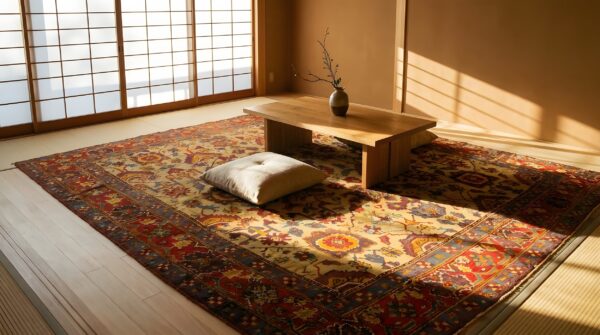 Late 19th century decorative yellow antique turkish oushak room size rug (sku 24787) - room view