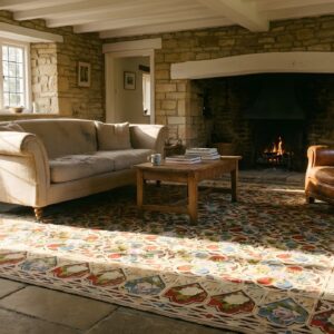 Antique Late 19th Century English Floral Needlepoint Square Rug (SKU 25753) - room view