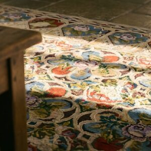 Antique Late 19th Century English Floral Needlepoint Square Rug (SKU 25753) - in-room detail