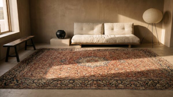 Antique late 19th century fine rustic floral red persian room size tabriz medallion carpet 10 Antique late 19th century fine rustic floral red persian room size tabriz medallion carpet (sku 20180) - room view