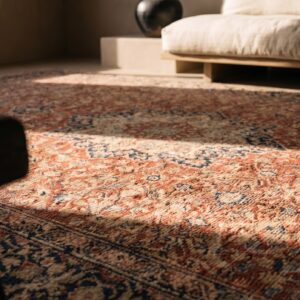 Antique Late 19th Century Fine Rustic Floral Red Persian Room Size Tabriz Medallion Carpet (SKU 20180) - in-room detail