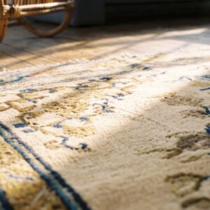 Late 19th Century Ivory Antique Chinese Central Floral Medallion Ningxia Rug (SKU 19004) - in-room detail