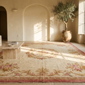 Late 19th Century Large Antique Light Cream Color Floral French Pile Savonnerie Carpet (SKU 20169) - room view