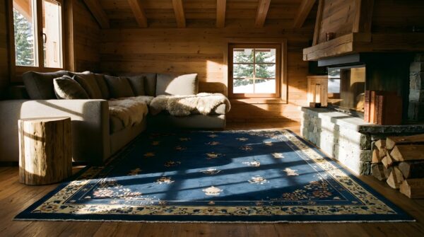 Antique late 19th century navy blue chinese floral peking rug (sku 23497) - room view