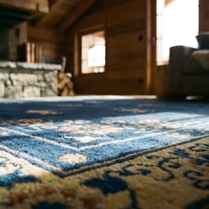 Antique Late 19th Century Navy Blue Chinese Floral Peking Rug (SKU 23497) - in-room detail