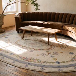 Antique Late 19th Century Oval French Aubusson Room Size Carpet (SKU 25552) - room view