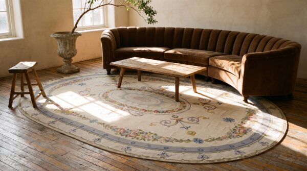 Antique late 19th century oval french aubusson room size carpet (sku 25552) - room view