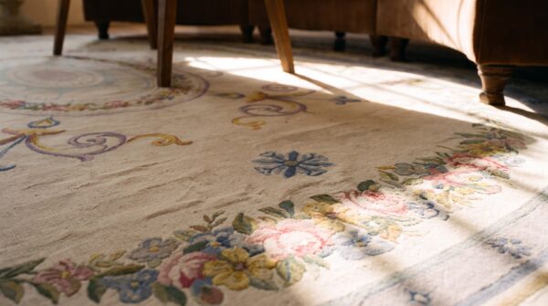 Antique late 19th century oval french aubusson room size carpet (sku 25552) - in-room detail