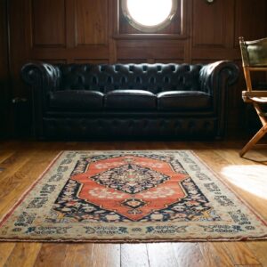 Late 19th Century Rustic Antique Persian Tabriz Small Scatter Size Wool Pile Throw Rug in Coral (SKU 20959) - room view