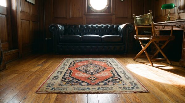 Late 19th century rustic antique persian tabriz small scatter size wool pile throw rug in coral 7 Late 19th century rustic antique persian tabriz small scatter size wool pile throw rug in coral (sku 20959) - room view