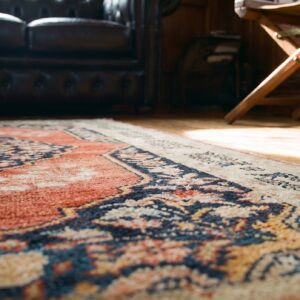 Late 19th Century Rustic Antique Persian Tabriz Small Scatter Size Wool Pile Throw Rug in Coral (SKU 20959) - in-room detail