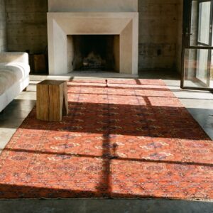 Late 19th Century Rustic Antique Turkmen Tekke Tribal Bokara Design Coral Rug (SKU 17783) - room view