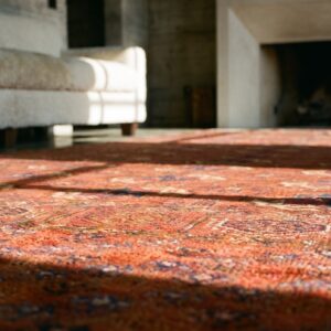 Late 19th Century Rustic Antique Turkmen Tekke Tribal Bokara Design Coral Rug (SKU 17783) - in-room detail