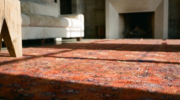 Late 19th century rustic antique turkmen tekke tribal bokara design coral rug 12 Late 19th century rustic antique turkmen tekke tribal bokara design coral rug (sku 17783) - in-room detail