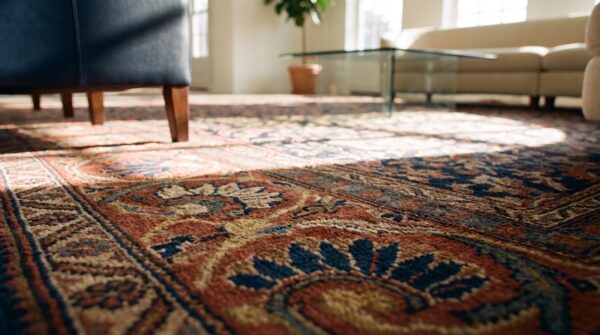 Late 19th century square antique blue persian sultanabad room size rug 9 Late 19th century square antique blue persian sultanabad room size rug (sku 23460) - in-room detail