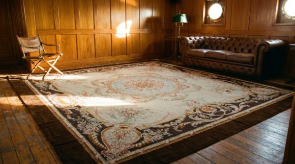 Late 19th century antique square french savonnerie wool pile carpet (sku 19171) - room view