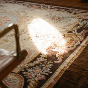 Late 19th Century Antique Square French Savonnerie Wool Pile Carpet (SKU 19171) - in-room detail