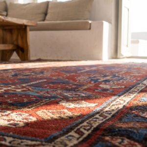 Late 19th Century Tribal Antique Bold Red Caucasian Kuba Rug (SKU 17956) - in-room detail