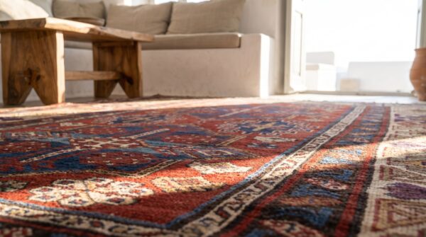 Late 19th century tribal antique bold red caucasian kuba rug 9 Late 19th century tribal antique bold red caucasian kuba rug (sku 17956) - in-room detail