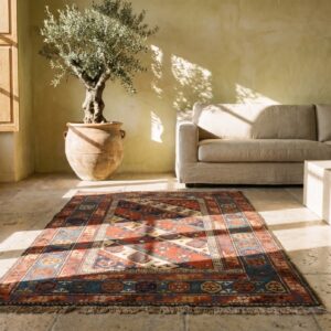 Antique Late 19th Century Tribal Geometric Caucasian Kazak Paisley Pattern Hallway Runner Rug (SKU 18731) - room view