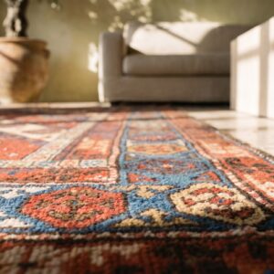 Antique Late 19th Century Tribal Geometric Caucasian Kazak Paisley Pattern Hallway Runner Rug (SKU 18731) - in-room detail