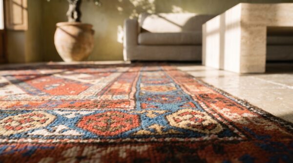 Antique late 19th century tribal geometric caucasian kazak paisley pattern hallway runner rug 9 Antique late 19th century tribal geometric caucasian kazak paisley pattern hallway runner rug (sku 18731) - in-room detail