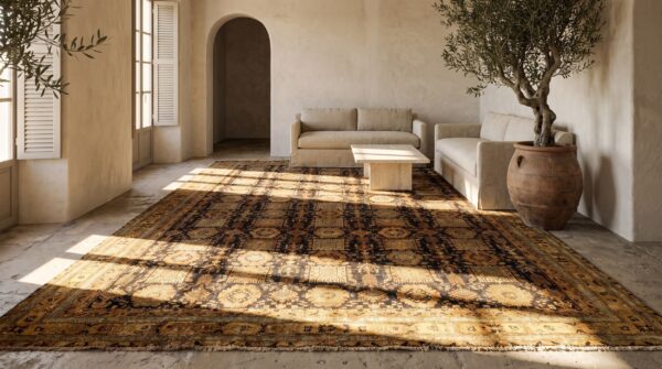 Late 19th century tribal geometric design antique oversized indian agra rug 9 Late 19th century tribal geometric design antique oversized indian agra rug (sku 20217) - room view