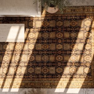 Late 19th century Tribal Geometric Design Antique Oversized Indian Agra Rug (SKU 20217) - styled overhead view