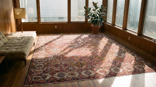Antique late 19th century tribal geometric diamond garden design oversized persian bakhtiari rug (sku 20248) - room view